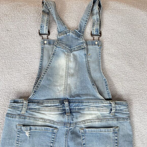 Encore Denim Overalls Juniors Size 8/9 Distressed Blue Stretch - Picture 6 of 16